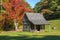 Rustic cabin, autumn colors, blue ridge parkway