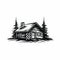 Rustic Cabin Cartoon: Clean And Bold Black And White Art