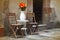 Rustic chairs in a romantic nook in Barcelona, Spain.