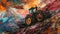 Rustic Charm: A Digital Painting of a Tractor in a Countryside Landscape