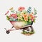 Rustic Charm: Spring Flowers in a Vintage Wheelbarrow AI Generated