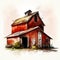 Rustic Charm: Vintage Barn Farm in Watercolor AI Generated