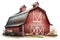 Rustic Charm, Vintage Red Barn Watercolor, Isolated on White Background - Generative AI