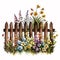 Rustic Charm: Watercolor Rusty Garden Fence with Spring Blooms AI Generated