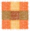 Rustic checkered rug, mat, carpet, serviette, napkin with square grunge woven elements in orange, brown, yellow colors isolated on