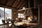 rustic yet chic chalet with warm wooden furniture and cozy fireplace