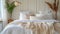 Rustic Chic: Modern Country Bedroom Interior with White and Cream Pillows on Bed