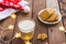 Rustic Christmas background with milk and cookies to Santa. Copy