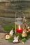 Rustic christmas lantern with candlelights and wooden background