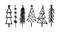 Rustic Christmas tree winter forest vector set