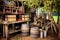 rustic cider making setup with apple crates and press