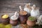 Rustic clay pots filled with grains and hessian bags.