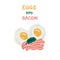 Rustic closeup of two fried eggs with bacon, greenery and text. Perfect for T-shirt, poster, logo, menu and print. Hand drawn