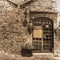 Rustic corner in San Gimignano in sepia tone