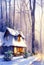 Rustic country house, snowy winter