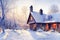 Rustic country house, snowy winter