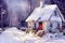 Rustic country house, snowy winter