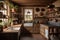 A rustic and cozy kitchen with exposed brick walls, farmhouse-style cabinets, and a large farmhouse sink for a warm and inviting