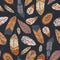 Rustic decorative tribal feathers. Seamless pattern of animals feathers