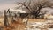 Rustic Desert: Photorealistic Renderings Of Goats And Barn On Snow