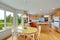 Rustic dining table set in bright kitchen room