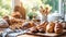 A rustic display of various freshly baked artisanal bread in a bakery.