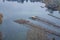 Rustic dock pier on lake calm water surface top view outside space country side rural place in Asia