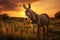 Rustic Donkey field sunset. Generate Ai