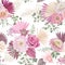 Rustic dried flowers pattern. Watercolor dahlia, rose flower, palm leaves, pampas grass vector seamless