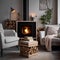 Rustic elegance - cozy Scandinavian fireplace setting. Square format.