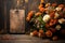 Rustic elegance flowers paired with a tag on a textured wooden backdrop