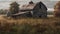 Rustic farm architecture in tranquil autumn landscape with abandoned barn generated by AI