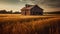 Rustic farm landscape with old barn, wheat field, and forest generated by AI