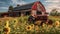 Rustic farmer harvesting sunflowers on old farm generated by AI