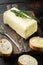 Rustic farmhouse inspired butter, on old dark  wooden table background