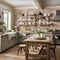 Rustic farmhouse kitchen, stylish spacious cooking area, interior design