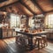 Rustic farmhouse kitchen, stylish spacious cooking area, interior design.