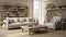 Rustic farmhouse living room interior with stylish wall mockup and cozy ambiance