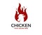 Rustic fire chicken logo, hen flame hot logo design. Hot and spicy bbq chicken, fast food restaurant app vector design.