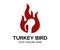 Rustic fire turkey bird logo, hen flame hot logo design. Hot and spicy bbq chicken, turkey fast food restaurant app vector.
