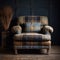 Rustic Flannel Armchair: Vintage Charm With Natural Grain And Distressed Surfaces