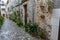 rustic, flowerpots street in the tourist island of Mallorca, Val