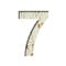 Rustic font. Digit seven, 7 cut out of paper on the background of old rustic wall with peeling paint and cracks. Set of simple