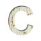 Rustic font. The letter C cut out of paper on the background of old rustic wall with peeling paint and cracks. Set of simple