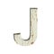 Rustic font. The letter J cut out of paper on the background of old rustic wall with peeling paint and cracks. Set of simple