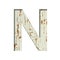 Rustic font. The letter N cut out of paper on the background of old rustic wall with peeling paint and cracks. Set of simple