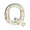 Rustic font. The letter Q cut out of paper on the background of old rustic wall with peeling paint and cracks. Set of simple
