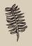 Rustic forest woodcut of folkart fern in simple silhouette style vector motif. Grungy icon for natural botany element