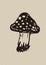 Rustic forest woodcut of folkart mushroom in simple silhouette style vector motif. Grungy icon for natural forest fungi