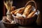rustic french breads and baguettes in a basket